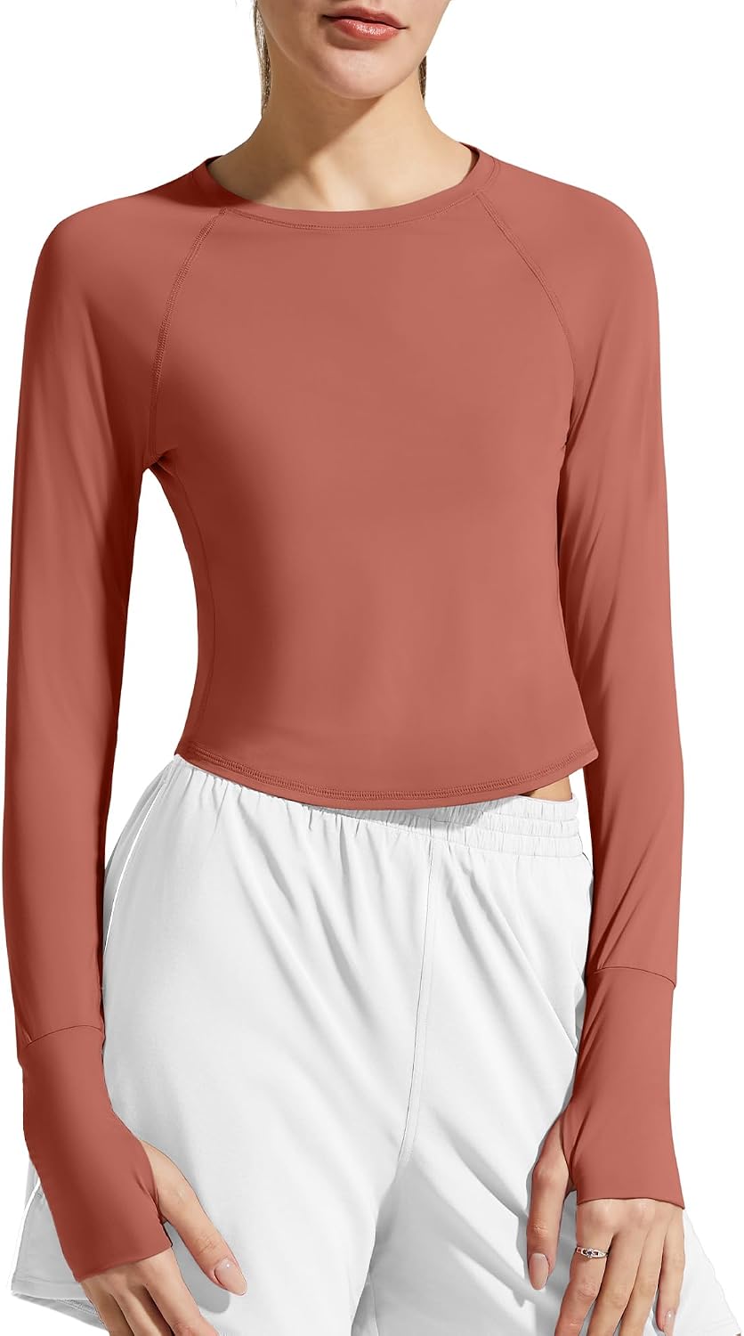 G4Free Lightbreeze Women's UPF 50+ Long Sleeve Workout Tops Crop Rash Guard Quick Dry Sun Shirts Running Yoga Athletic Gym