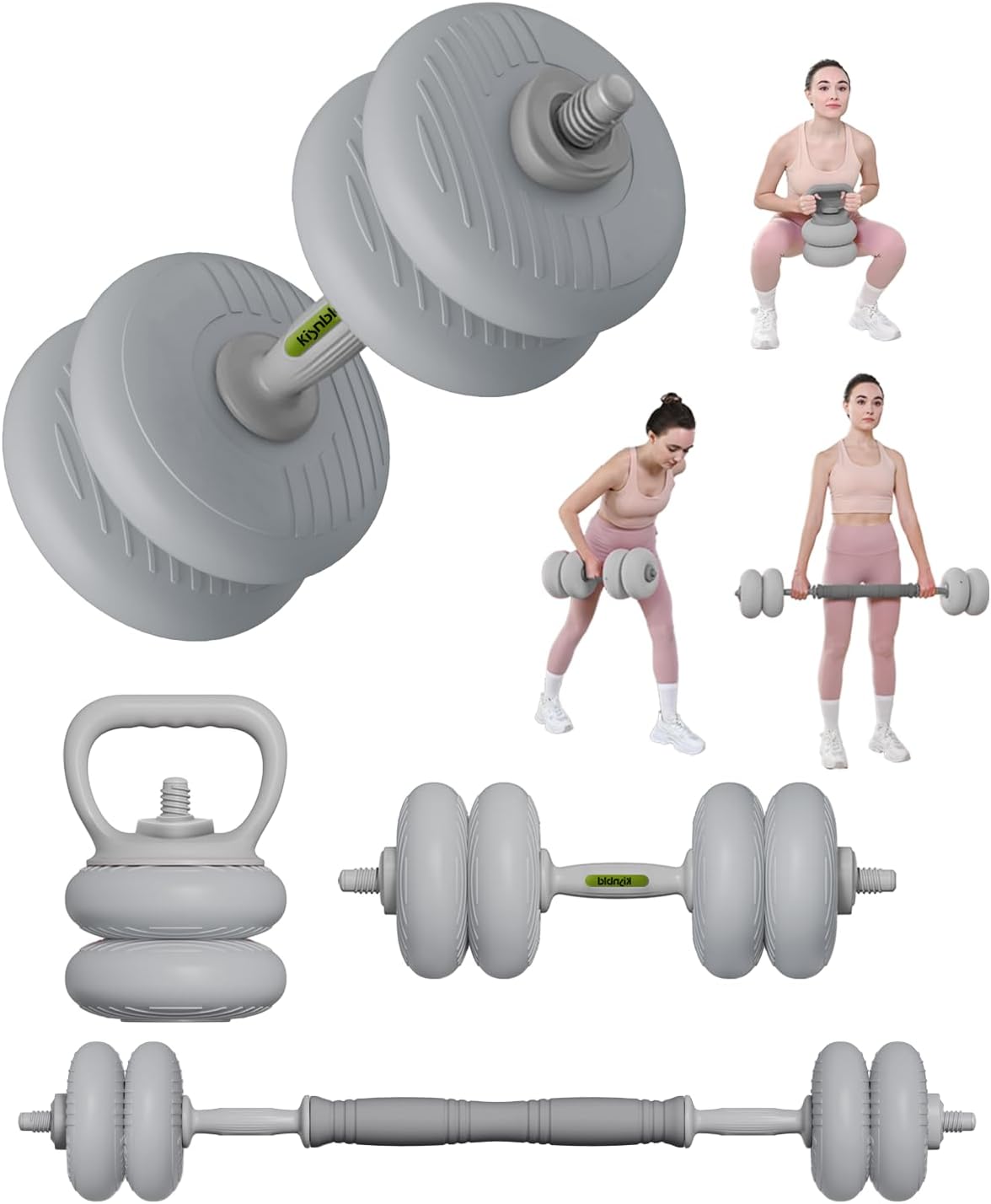 kisnbld Adjustable Dumbbell Set, 35/45/62LBS SoftShell Weight Set with Connector 4-IN-1 Dumbbell Set Used as to Barbell & Kettlebell for Home Gym, Fitness Exercise for Men Women Beginners