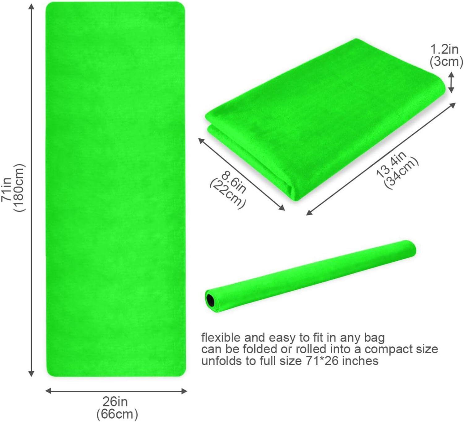 Yoga Mat Neon Green Solid Color 1 mm Non‑Slip Fitness Exercise Mat Lightweight Travel Workout Mat for Gym, Pilates & Stretching, Incluede Storage Bag - Image 5