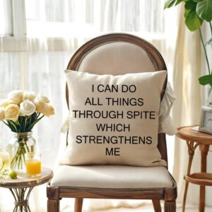 Funny Gift Throw Pillow Covers Motivational Cushion Covers Home Decor Humorous Quote Decorative Pillowcase 18 x 18 Inch for Sofa Couch (I CAN DO)