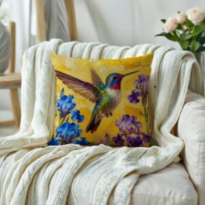 Hummingbird Flower Pillow Cover Oil Painting Floral Bird Pillow Cases 18×18 Inches Farmhouse Spring Decor Cushion Covers 2Pack for Couch Sofa Bedroom(Blue)