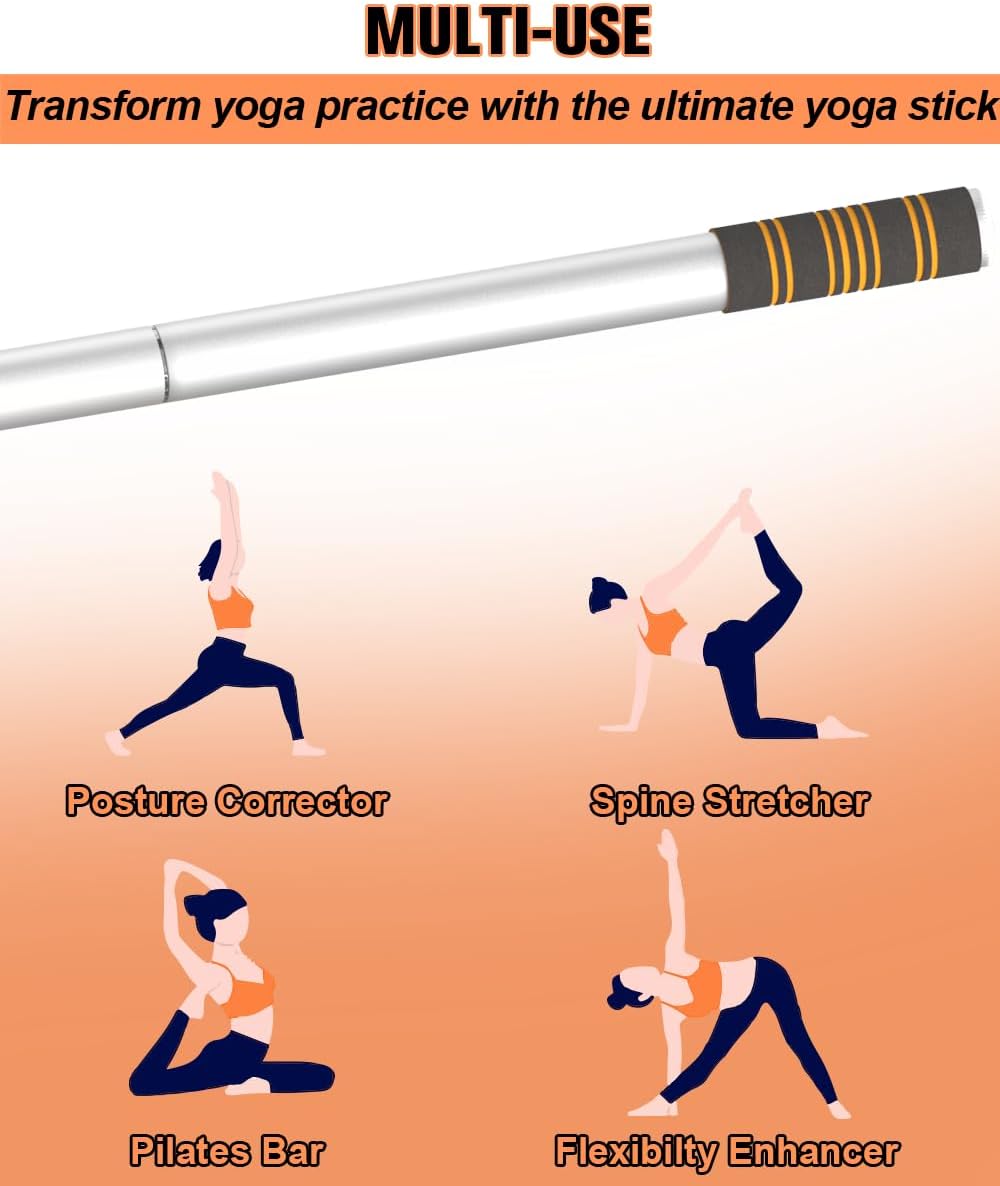 5ft Yoga Stick – Heavy-Duty Steel Adjustable Stretching Bar for Mobility, Flexibility & Balance. Multi-Functional Fitness Pole with 4 Steel Rods & Comfort Foam Grips - Image 6
