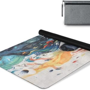 Kigai Travel Yoga Mat 71″ x 24″ Non Slip Natural Rubber Foldable Exercise Mat Ultra Thin 1.5mm Lightweight for Fitness, Pilates & Home Workout, Cute Wolf