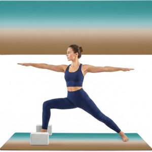 Yoga Mat Green and Brown Ombre Yoga Mats with Strap & Shortage Bag Non Slip Soft Workout Mats Cushion Pad Gradient Gradual Color Exercise Mat for Yoga Pilates Stretching Fitness Floor Exercises Gym