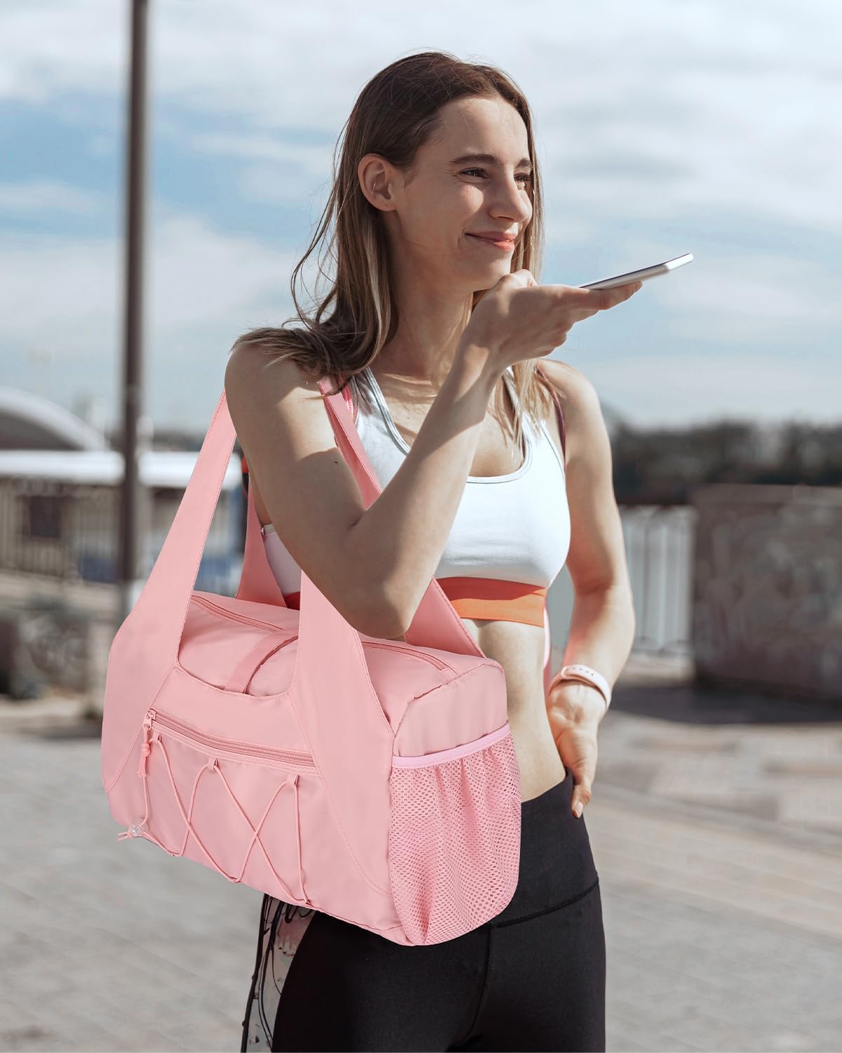 20L Small Gym Duffel Bag with Water Bottle Holder & Shoe Compartment for Women, Travel Duffel Bag with Wet Pocket for Yoga, Pink - Image 7