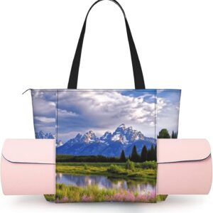 Women’S Yoga Bag With Yoga Mat Carrier Large Shoulder Bag Ice Hockey Art Carryall Tote For Travel Office Beach Gym