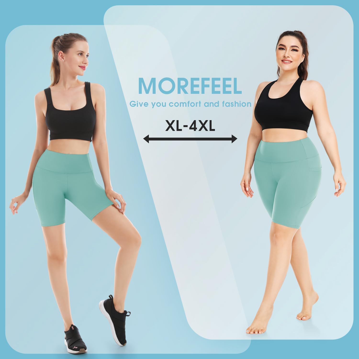MOREFEEL Plus Size 8" Biker Shorts with Pockets for Women – High Waisted Tummy Control Black Yoga Shorts (XL-4XL) - Image 4