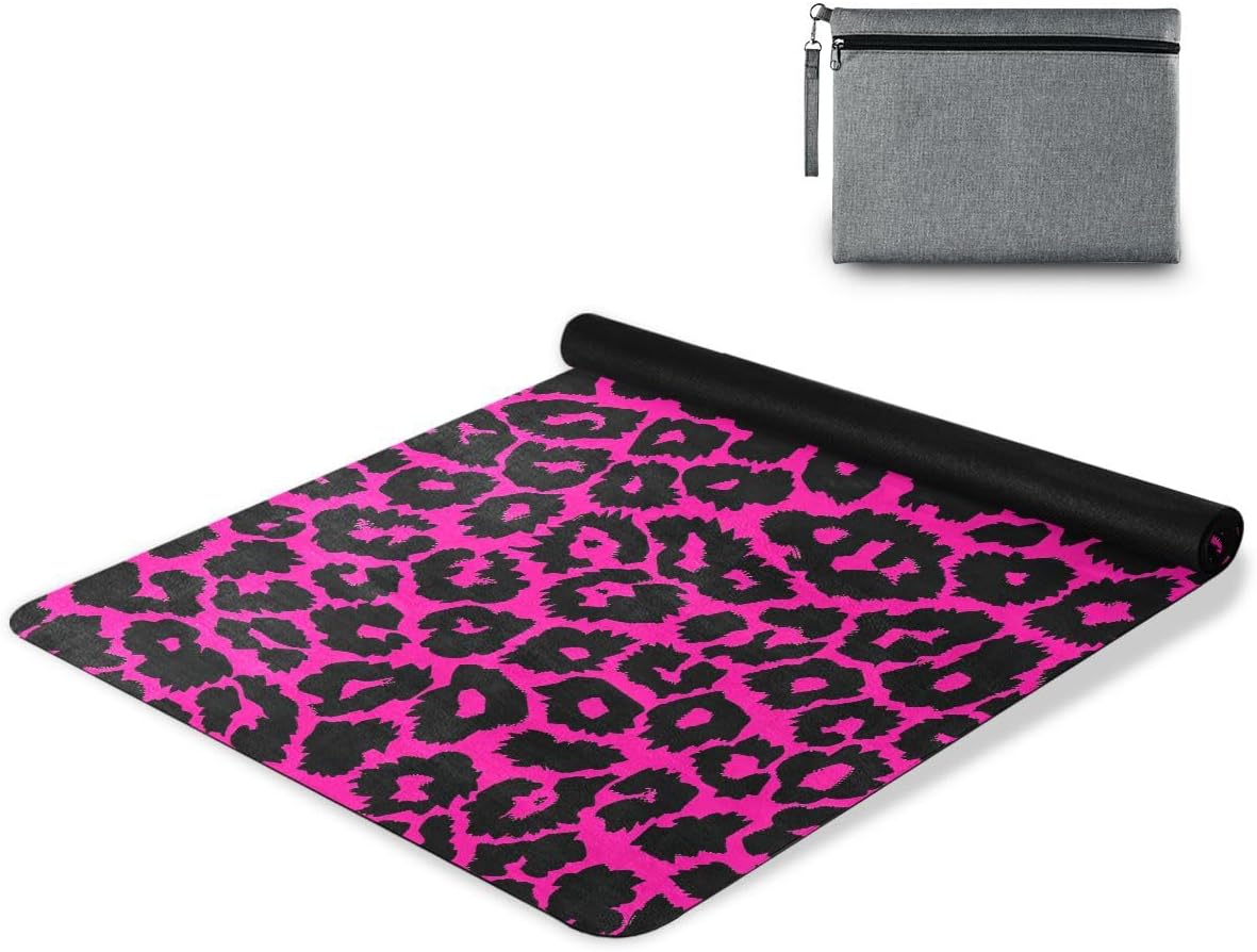ALAZA Pink Leopard Animal Print Yoga Mat Non Slip Fitness Exercise Mat, Workout Mat for Yoga, Pilates and Floor Exercises