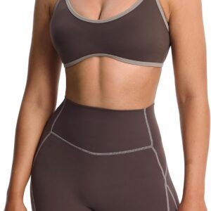 Aoxjox Women’s Color Block Workout Sports Bras Fitness Lexi Lined Strappy Bra Athletic Yoga Crop Tank