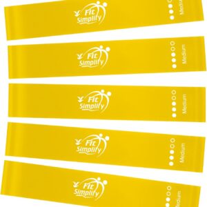 Fit Simplify Resistance Loop Exercise Fitness Bands with Instruction Guide and Carry Bag, Set of 5