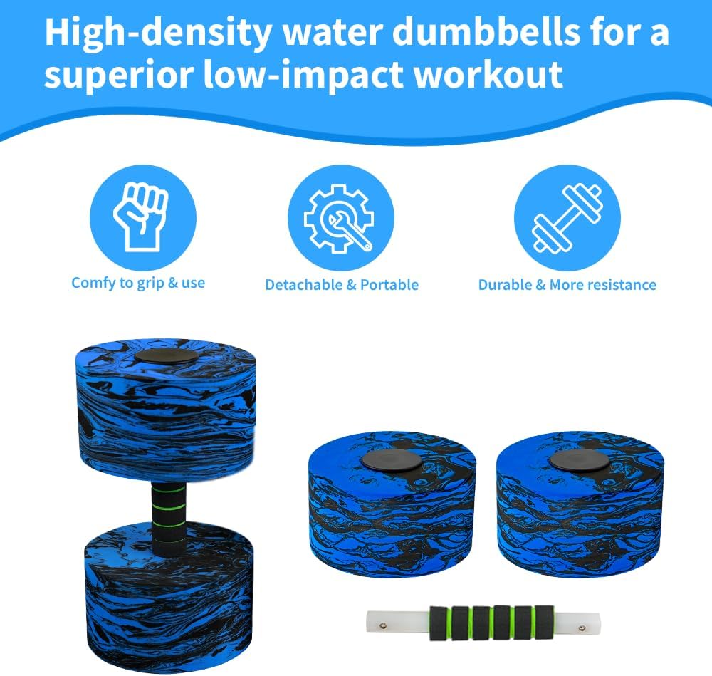 Aquatic Exercise Dumbbell Set of 2 for Water Aerobics, High-Density EVA-Foam Water Weights, Pool Fitness Equipment for Unisex Adults - Image 3