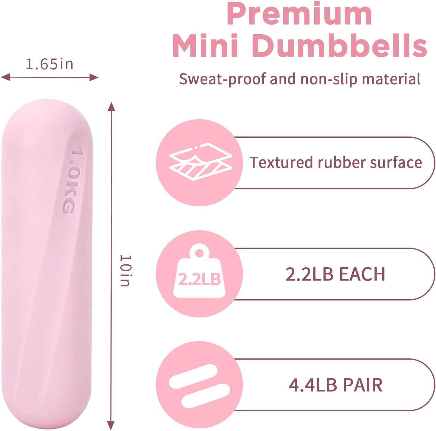 Dumbbell Set, Hand Weights For Women, 2.2lb Dumbbells Set of 2, Exercise & Fitness Dumbbells, Dumbbell Set for Walking, Yoga, Dance, Barre, Pilates, Cardio, Aerobics - Image 2