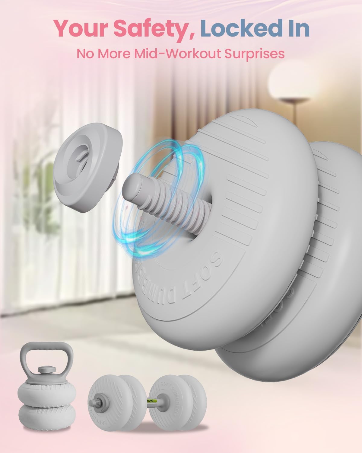 kisnbld Adjustable Dumbbell Set, 35/45/62LBS SoftShell Weight Set with Connector 4-IN-1 Dumbbell Set Used as to Barbell & Kettlebell for Home Gym, Fitness Exercise for Men Women Beginners - Image 6