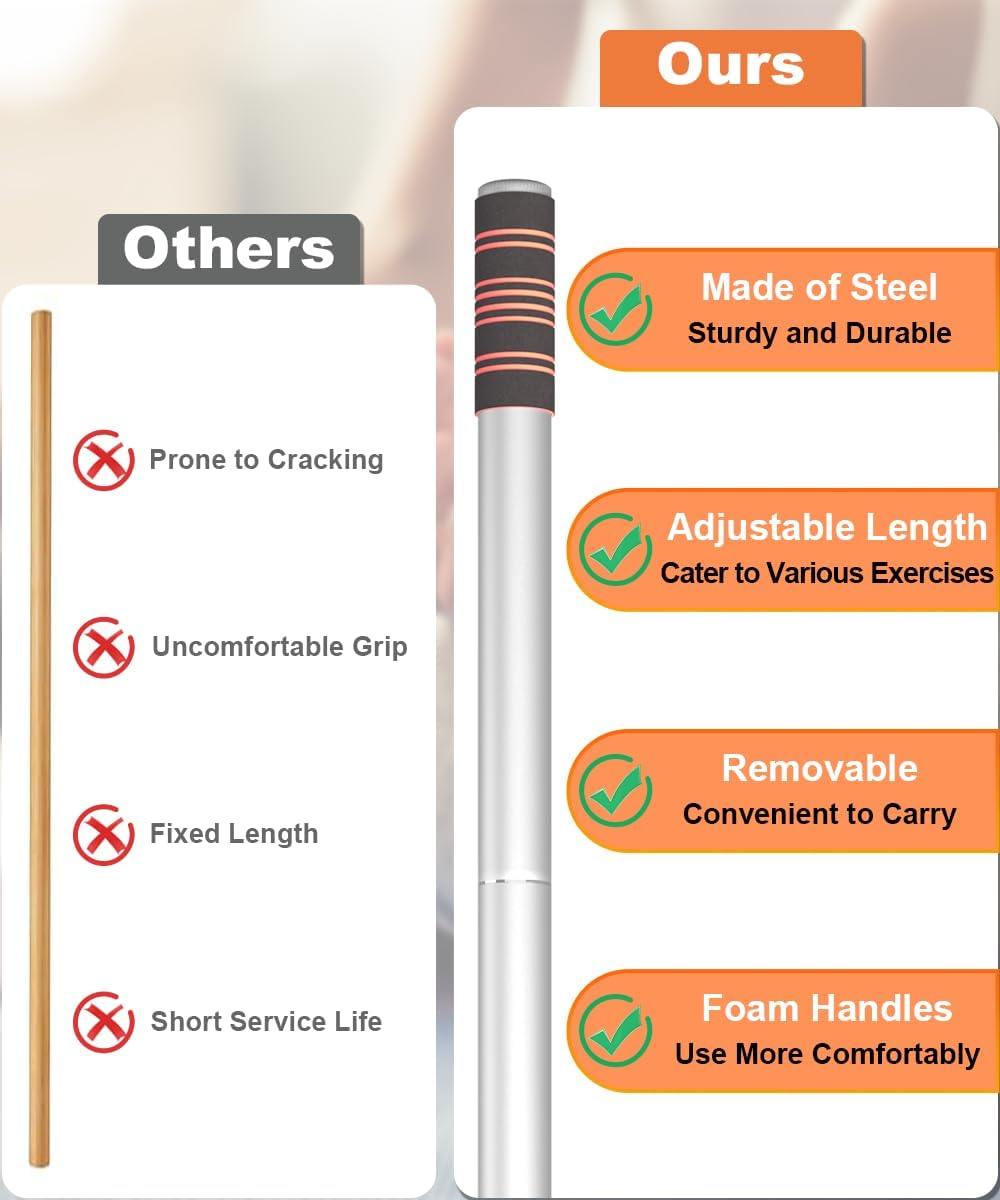5ft Yoga Stick – Heavy-Duty Steel Adjustable Stretching Bar for Mobility, Flexibility & Balance. Multi-Functional Fitness Pole with 4 Steel Rods & Comfort Foam Grips - Image 4