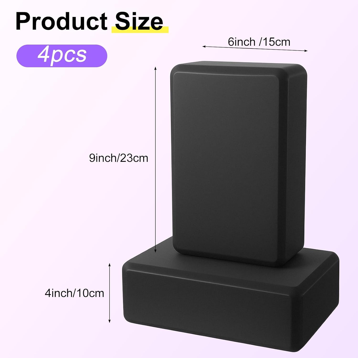 4 Pack Yoga Blocks 9 x 6 x 3 Inch Soft Eva Foam Lightweight Non Slip Yoga Props with Beveled Edges for Yogas Pilates Stretching Meditation (Black) - Image 2