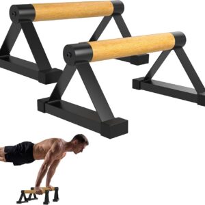 Wood Push Up Bar Set, 2PCS Non-Slip Handstand Bars, Parallettes Bars for Calisthenics and Push-Up Workouts, Solid Wood Grip with Metal Frame, Supports 550 LBS