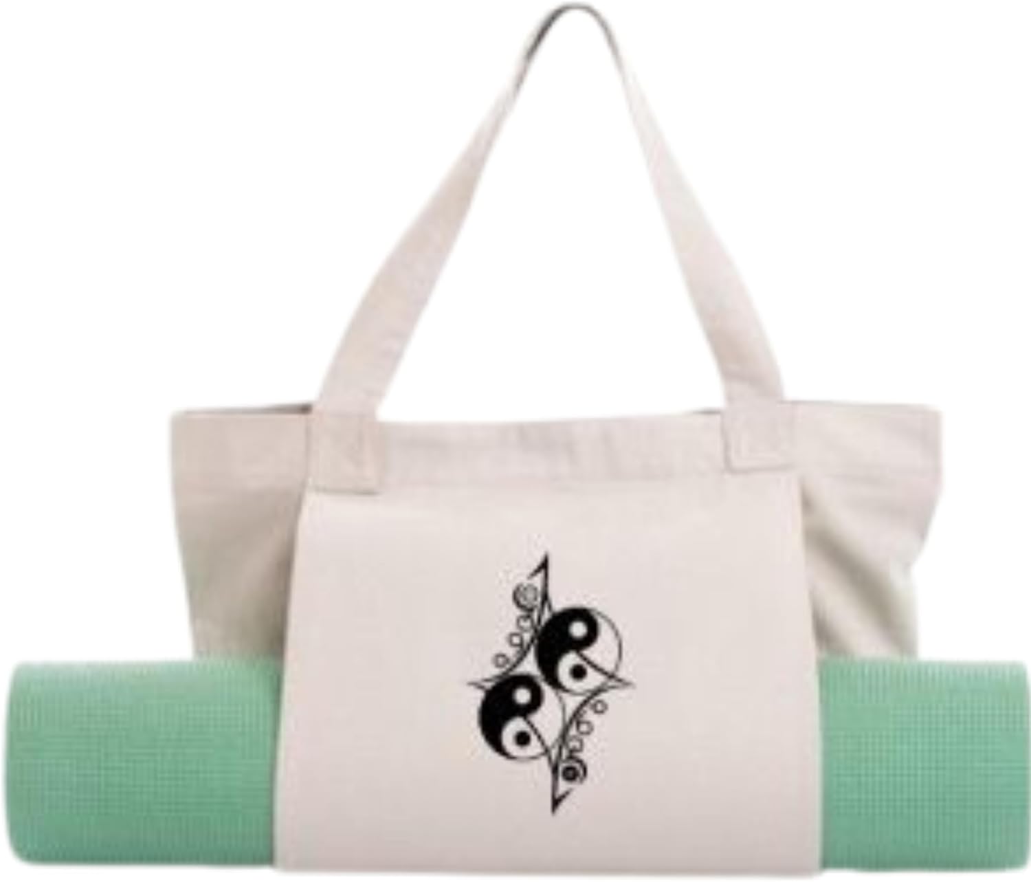 Candy Freezer Canvas Yoga Mat Tote Bag – Multi-Purpose Gym Bag for Women with Mat Carrier Pocket, Ideal for Office, Pilates, Beach, and Travel with Mesh Gold Packaging Included (Beige/White)