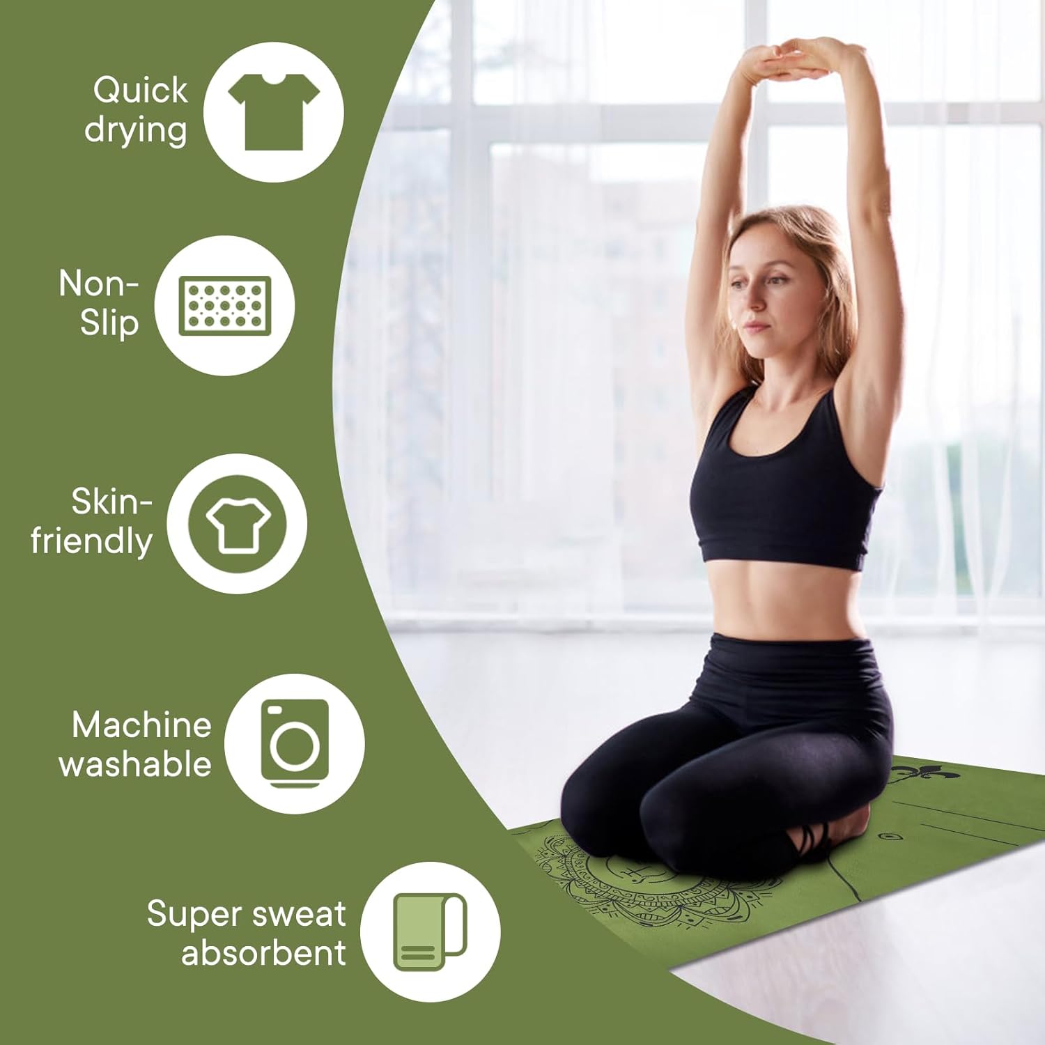 Yoga Towels, Non Slip Hot Yoga Mat Towel with Grip Dots,Super-Absorbent Soft Microfiber Yoga Blanket for Pilates, Fitness and Workout 72inch x 24inch - Image 2
