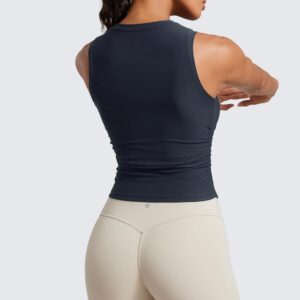 CRZ YOGA Cloudweight Womens Ruched Tank High Neck Workout Fitted Tops Basic Yoga Athletic Sleeveless Shirts