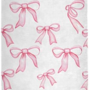 Blush Bow Pattern Thin Yoga Mat with Bag Included, Non Slip Fitness Workout Mat, Foldable Suede Rubber Yoga Mat for Yoga Pilates and Fitness, 70.8″ L x 26″ W x 1mm