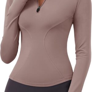 LOMON Womens Long Sleeve Workout Tops Quick Dry Quarter Zip Pullover Crop Yoga Athletic Slim Fit Shirts