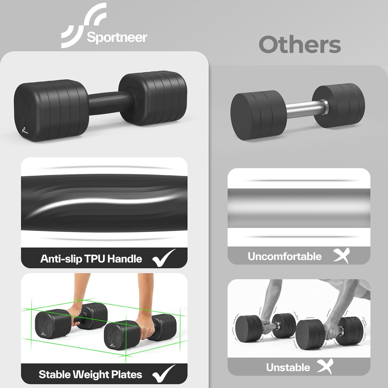 Adjustable Dumbbell Set of 2: Sportneer 4 in 1 Free Weights Dumbbells Set for Women, Hand Weights for Women at Home, Each 2lb 4lb 6lb 8lb 10lb Weights with Soft Rubber Handle for Home Gym Exercise Training - Image 3