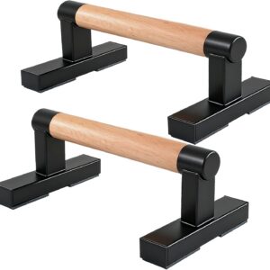 1 Pair Wooden Parallettes Push Up Bars for Men, Strength Training Pushup Stands Handles for Home Calisthenics, Fitness, Floor Workouts Bars Solid Wood with Metal Bracket – Support 600 lbs