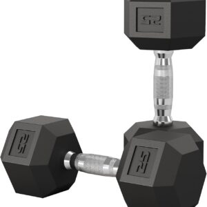 5-50 LB Hex Dumbbell Set of 2, Hand Weights with Cast Iron Core, Durable Rubber Encased Coating, Textured Carbon Steel Handle for Superior Grip, Perfect for Home Gym Strength Training