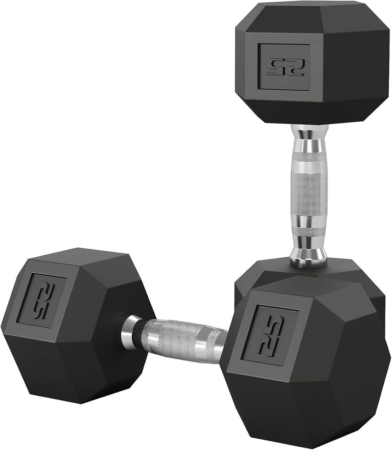 5-50 LB Hex Dumbbell Set of 2, Hand Weights with Cast Iron Core, Durable Rubber Encased Coating, Textured Carbon Steel Handle for Superior Grip, Perfect for Home Gym Strength Training