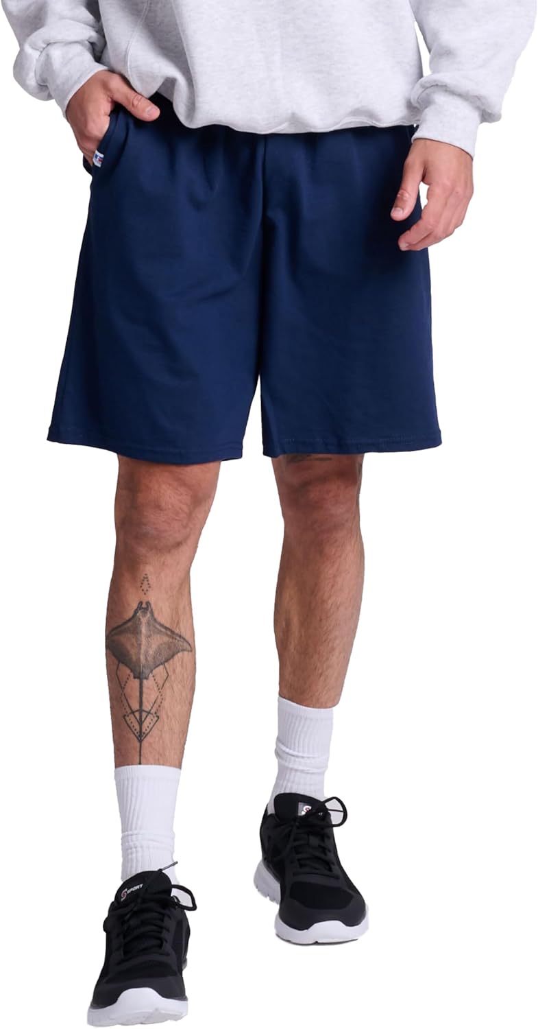 Russell Athletic Men's Relaxed Fit 9" Cotton Shorts with Pockets, Adjustable Elastic Waist, Sizes S-4X