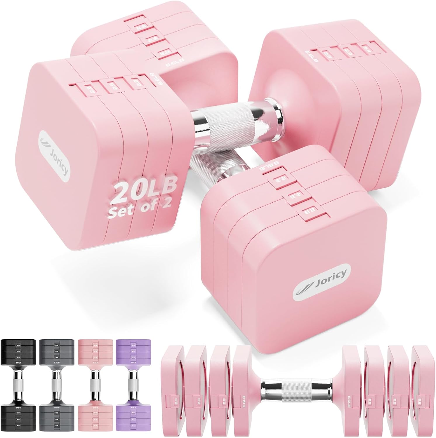 20LBS 40LBS 50LBS Dumbbells Adjustable Dumbbell Set of 2, Hand Weights for Women Men Free Weight Dumbbells Sets for Home Gym & Outdoor Exercise Workout Strength Training Equipments