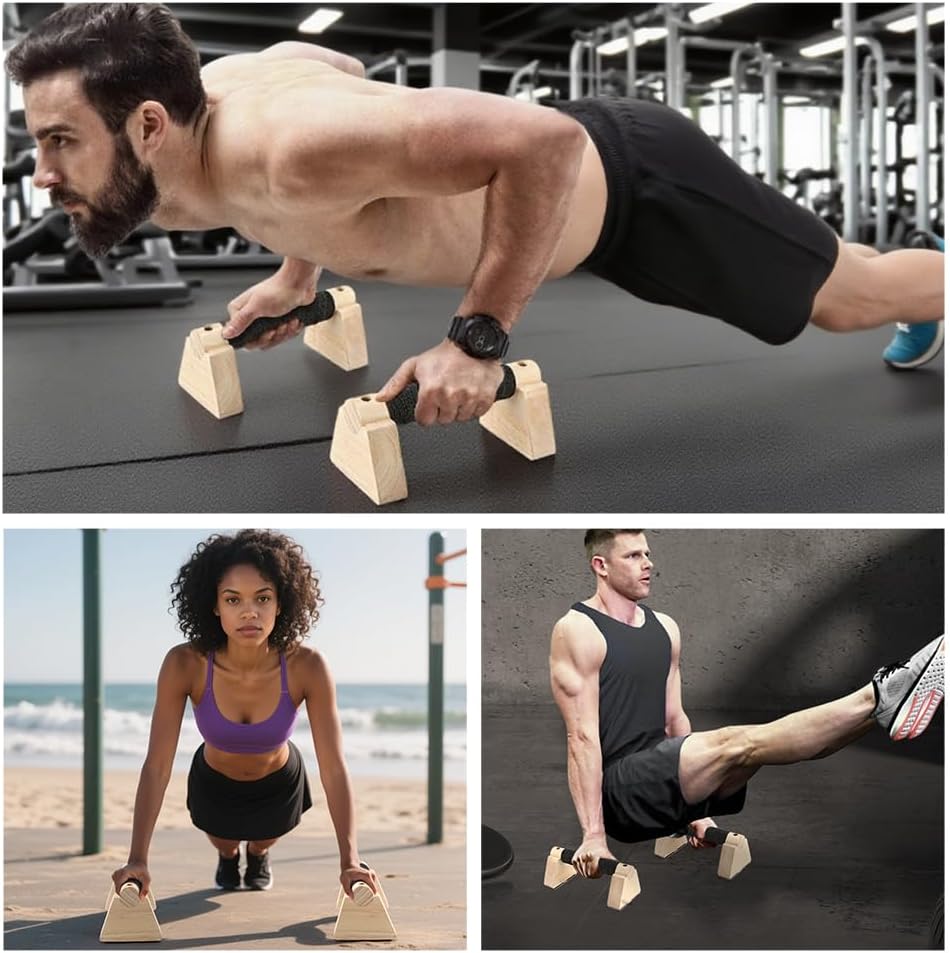 Wood Parallettes Bars for Home Workout, Push Up Bars & Dip Stands, Wooden Calisthenics Equipment Handstand Blocks for Strength Training, Rehabilitation & Gymnastics - Image 3