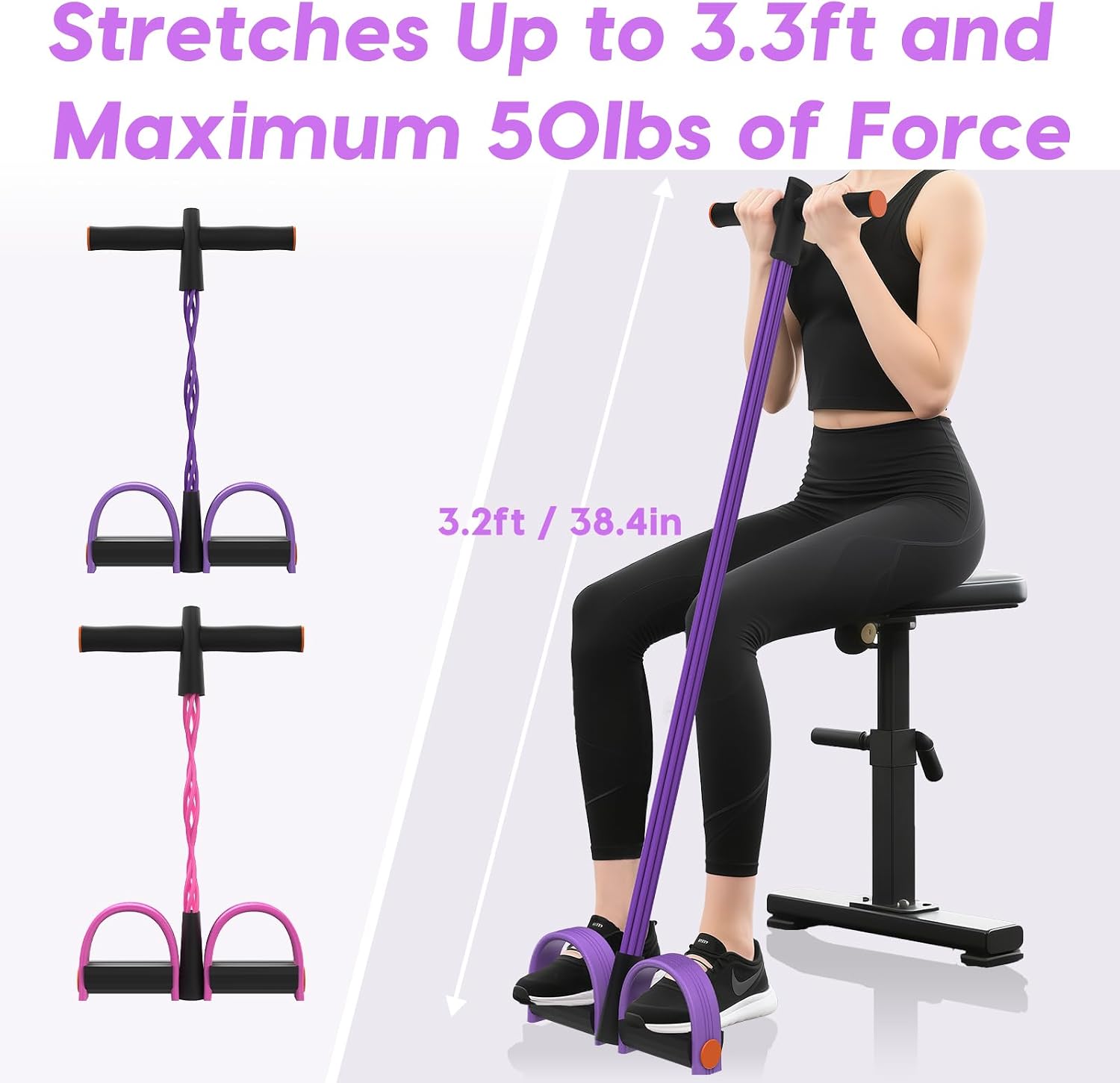Pedal Resistance Band with Handle, 6-Tube Elastic Foot Pedal Resistance Band, Natural Rubber Ankle Puller Sit-up Exercise, Multifunction Fitness Band for Abdomen, Waist, Arm, Leg Stretching Training - Image 7
