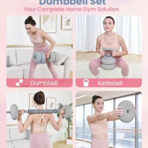 kisnbld Adjustable Dumbbell Set, 35/45/62LBS SoftShell Weight Set with Connector 4-IN-1 Dumbbell Set Used as to Barbell & Kettlebell for Home Gym, Fitness Exercise for Men Women Beginners
