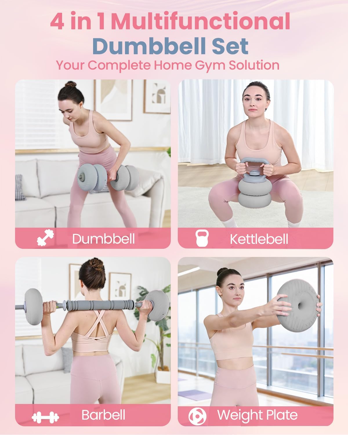 kisnbld Adjustable Dumbbell Set, 35/45/62LBS SoftShell Weight Set with Connector 4-IN-1 Dumbbell Set Used as to Barbell & Kettlebell for Home Gym, Fitness Exercise for Men Women Beginners - Image 2