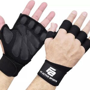 Fit Active Sports New Ventilated Weight Lifting Workout Gloves with Built-in Wrist Wraps for Men and Women – Great for Gym Fitness, Cross Training, Hand Support & Weightlifting.