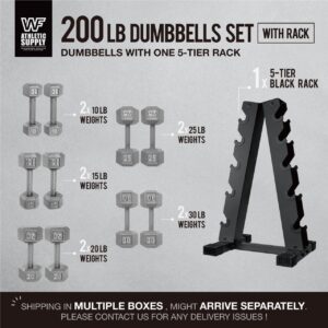 WF Athletic Supply 200Lb Dumbbell Set, 10-30Lb Dumbbell Set with A Frame Storage Rack for Muscle Toning, Strength Building & Weight Loss – Multiple Choices Available