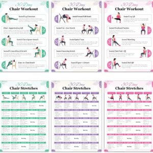 Chair Yoga & Tai Chi Poster for Seniors & Beginners – Set of 6 Laminated Charts – Gentle Seated Exercises for Stiffness, Joint Pain & Stress Relief – Easy to Follow 30-Day Challanges Home Workout Guide