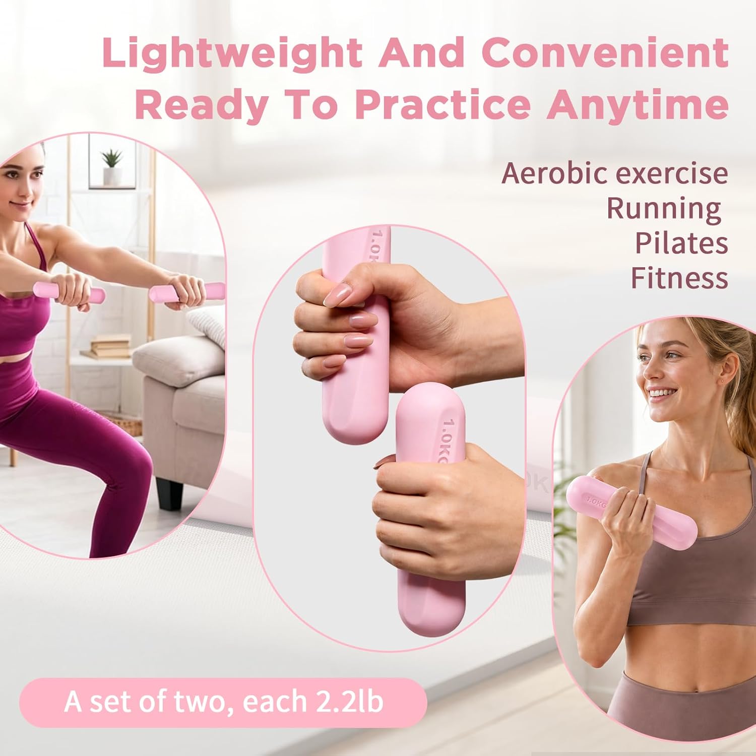 Dumbbell Set, Hand Weights For Women, 2.2lb Dumbbells Set of 2, Exercise & Fitness Dumbbells, Dumbbell Set for Walking, Yoga, Dance, Barre, Pilates, Cardio, Aerobics - Image 7