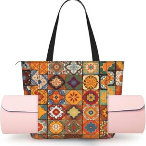 Women’S Yoga Bag With Yoga Mat Carrier Large Shoulder Bag Painted Bread Carryall Tote For Travel Office Beach Gym
