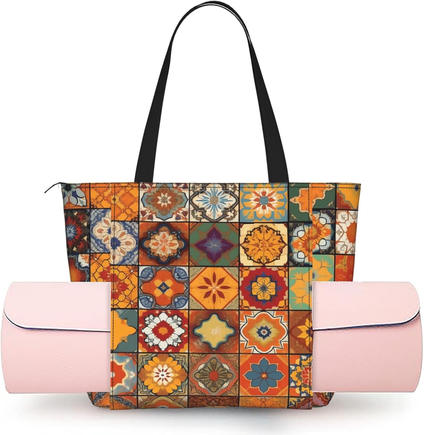 Women'S Yoga Bag With Yoga Mat Carrier Large Shoulder Bag Painted Bread Carryall Tote For Travel Office Beach Gym
