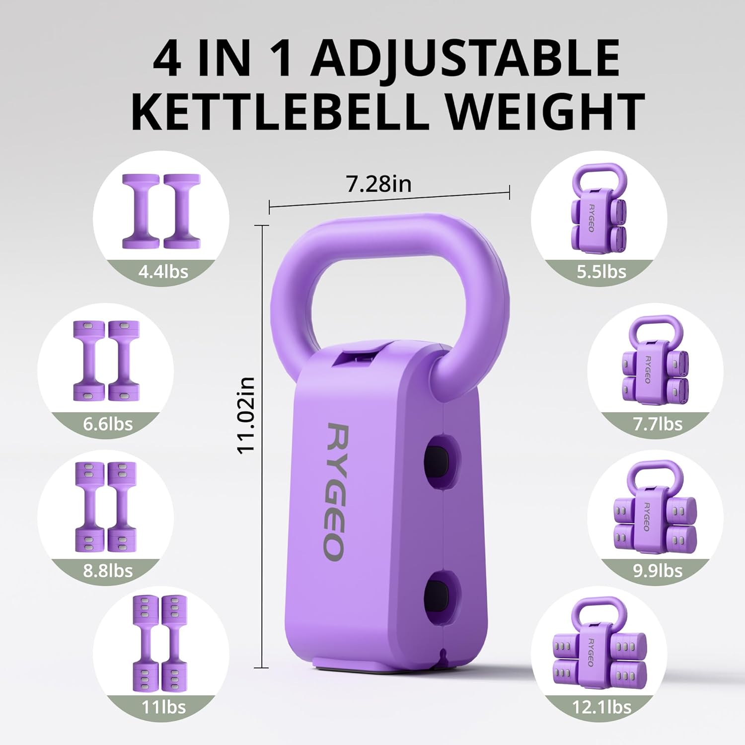 RYGEO Adjustable Dumbbell Set of 2, 4-in-1 Free Weights for Women & Men, Quick-Adjust Hand Weights 2lb, 3lb, 4lb, 5lb, Ideal for Home Gyms, Chest Press Machines & Twisters. - Image 3