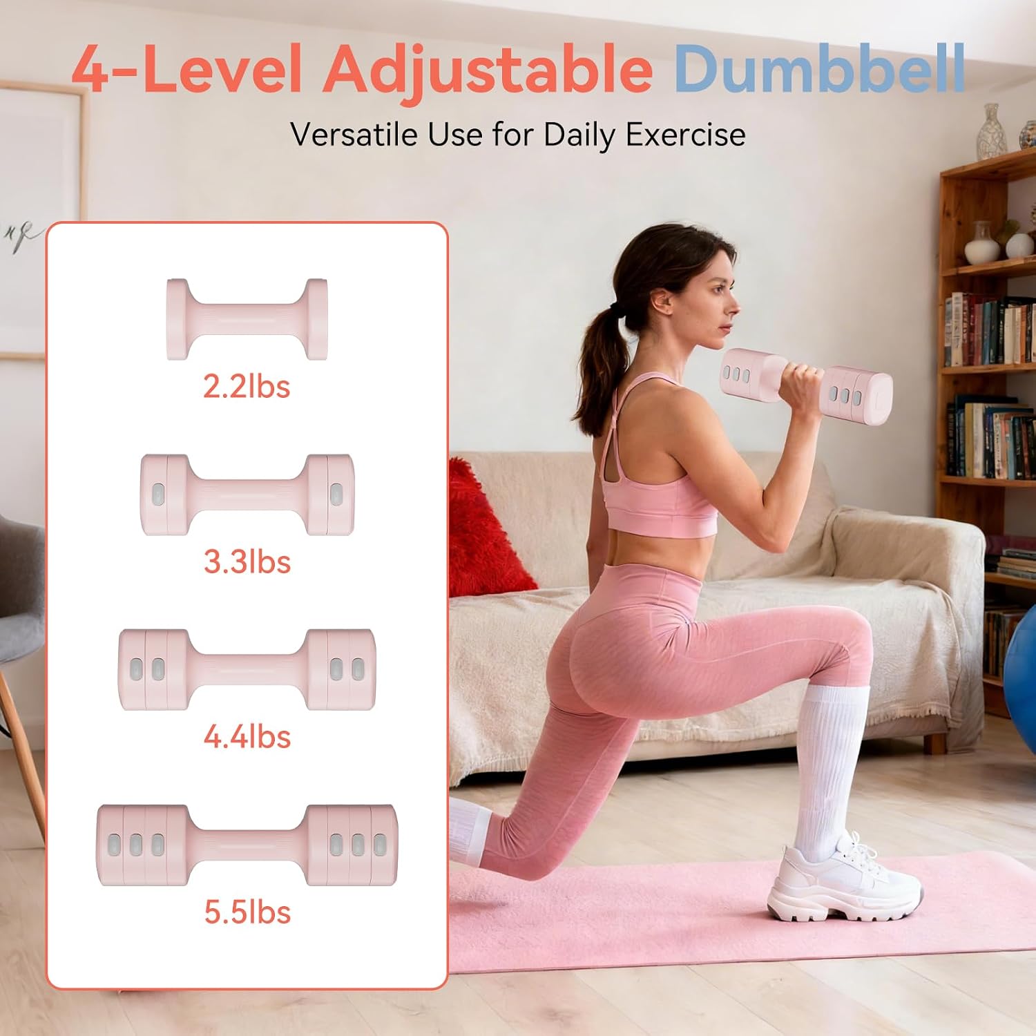 Pink Dumbbell Set for Women - Adjustable Kettlebell Weights Set, 4-in-1 Hand Weights (2.2-12.1lbs) | Free Weights Dumbbells Set for Home Exercise & Fitness - Image 7