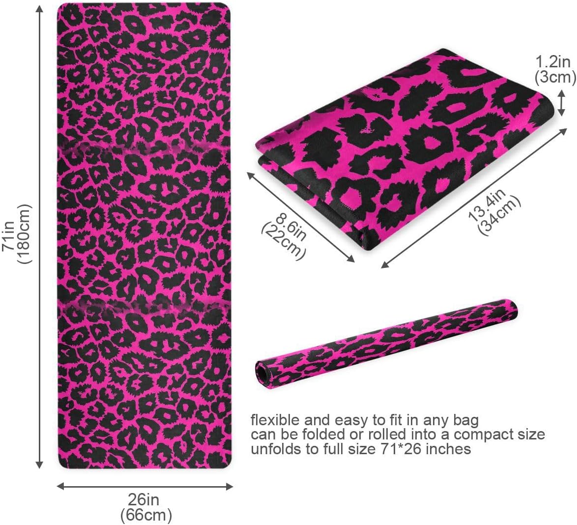 ALAZA Pink Leopard Animal Print Yoga Mat Non Slip Fitness Exercise Mat, Workout Mat for Yoga, Pilates and Floor Exercises - Image 6