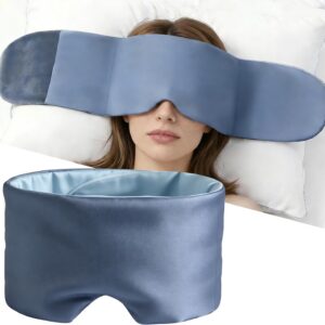 Weighted Sleep Mask for Side Sleepers, 100% Blackout Eye Mask for Sleeping with Adjustable Strap, Dual-Sided Cooling Silk & Warm Cotton Blindfold, Zero Pressure Eye Cover for Travel, Nap & Yoga
