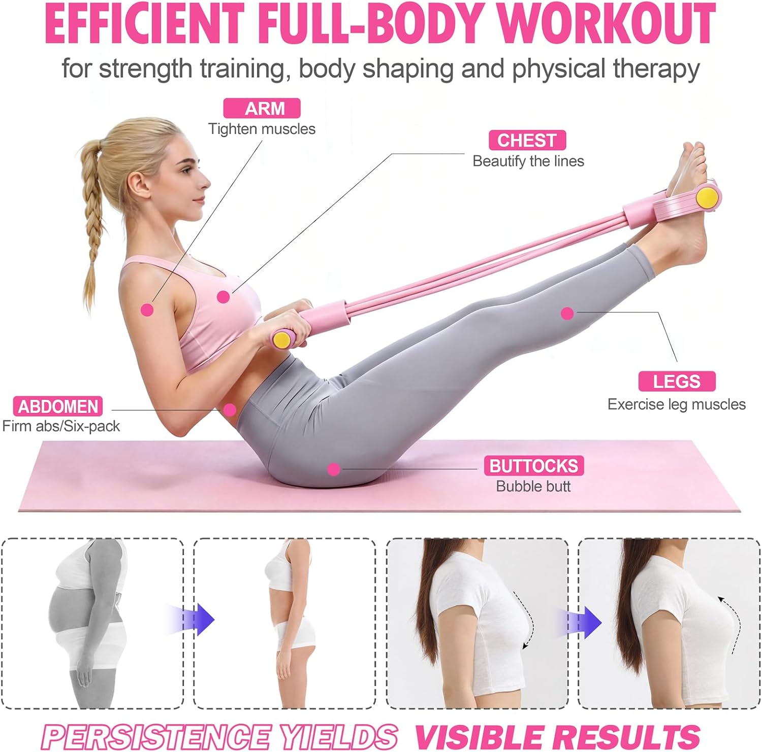 Foot Pedal Resistance Bands with Handles, 6-Tube Multifunction Exercise Bands, Durable Home Gym Fitness Equipment for Women & Men - Image 5