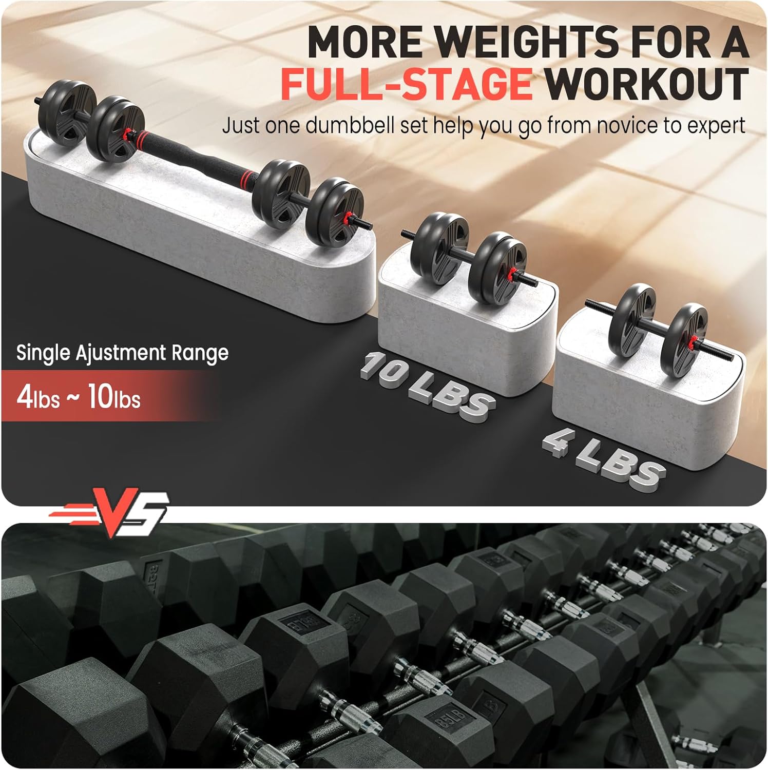 FDS4 Adjustable Dumbbell Set, 20/30/40/60/80 lb Free Weight Set with Connector, 3-in-1 Design for Dumbbell, Barbell, and Weight Plate Training, Home Gym Fitness Equipment for Men and Women - Image 8