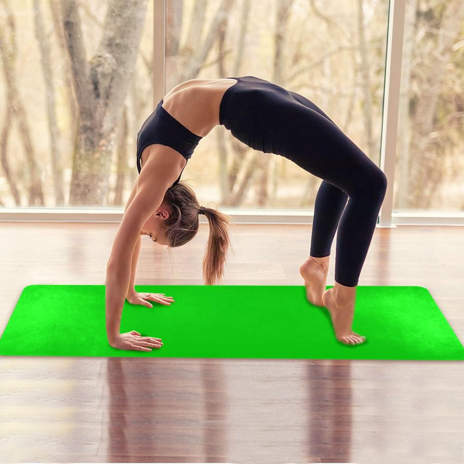 Yoga Mat Neon Green Solid Color 1 mm Non‑Slip Fitness Exercise Mat Lightweight Travel Workout Mat for Gym, Pilates & Stretching, Incluede Storage Bag - Image 7