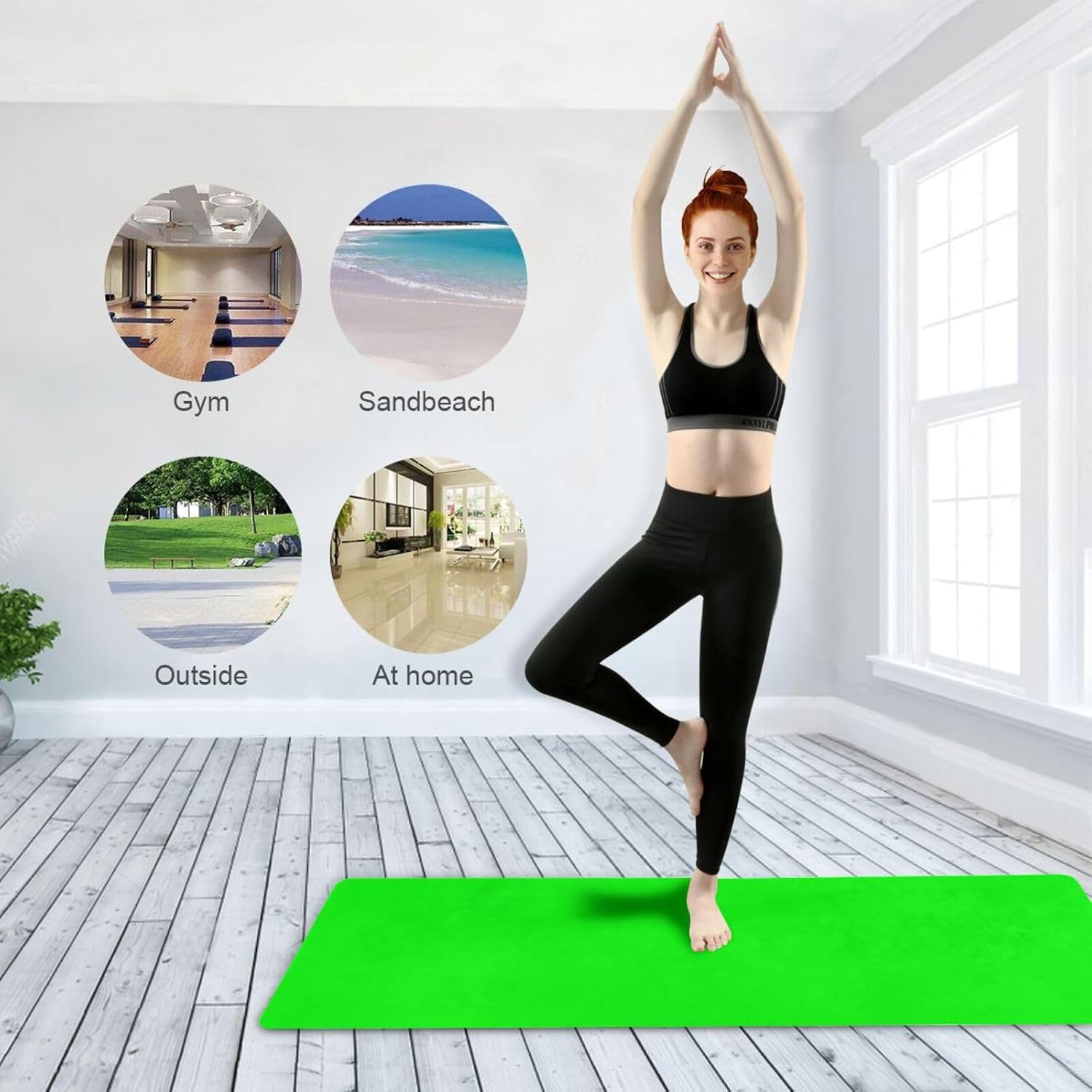 Yoga Mat Neon Green Solid Color 1 mm Non‑Slip Fitness Exercise Mat Lightweight Travel Workout Mat for Gym, Pilates & Stretching, Incluede Storage Bag - Image 8