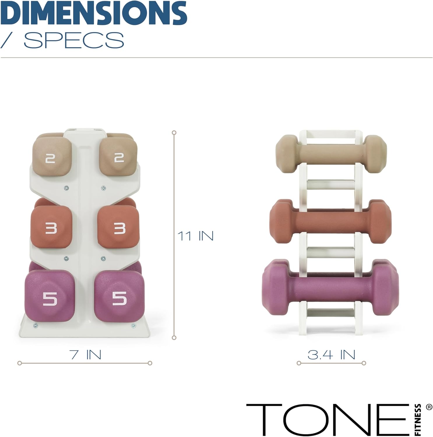 Tone Fitness Neoprene Dumbbell Set with Storage Rack – Non-Slip, Anti-Roll Hand Weights for Home Gym Workouts | 20 lb, 32 lb, 50 lb, 60 lb & 100 lb Options - Image 5